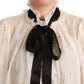 Dolce & Gabbana Off White Silk Blend Ascot Collar Blouse Top