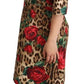 Dolce & Gabbana Brown Leopard Red Roses Cotton A-line Dress