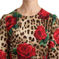 Dolce & Gabbana Brown Leopard Red Roses Cotton A-line Dress