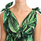 Dolce & Gabbana Green Leaves Print Cotton Flared Mini Dress