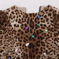 Dolce & Gabbana Leopard Silk Wool Crystal Shift Dress