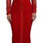 Dolce & Gabbana Red Mesh Trim Bodycon Sheath Midi Dress