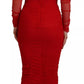 Dolce & Gabbana Red Mesh Trim Bodycon Sheath Midi Dress