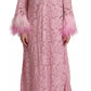 Dolce & Gabbana Shift Lilac Lace Feathers Long Sleeves Dress