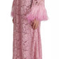 Dolce & Gabbana Shift Lilac Lace Feathers Long Sleeves Dress