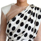 Dolce & Gabbana White Polka Dots Crystal One Shoulder Dress