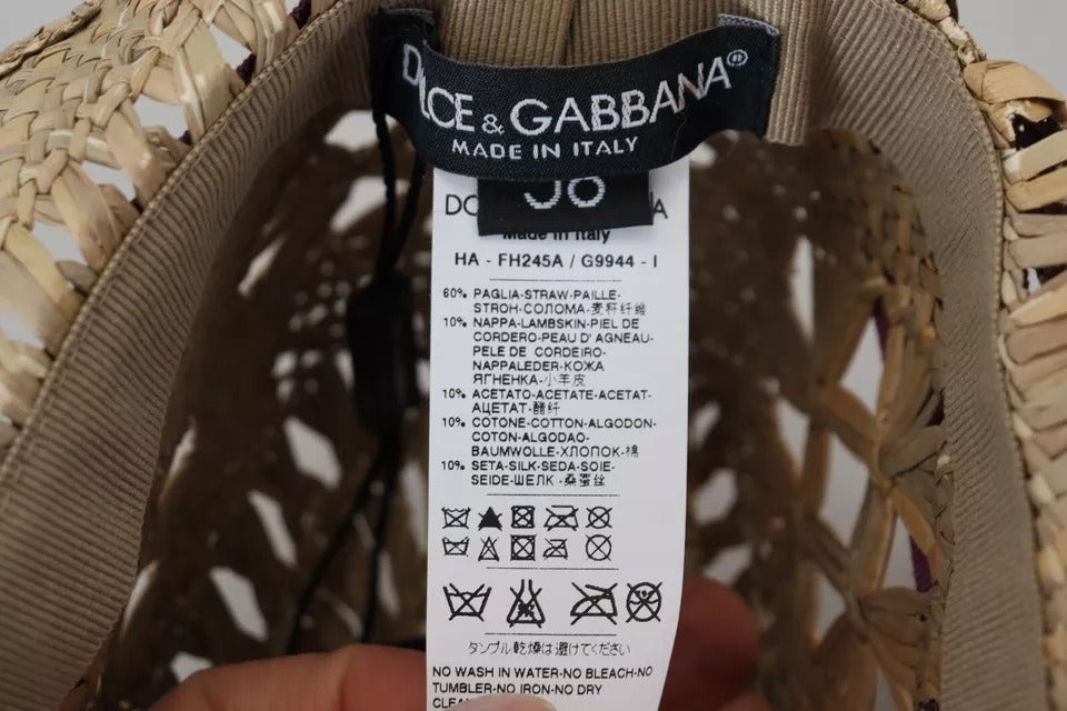 Dolce & Gabbana Brown Ribbon Floral Embellished Straw Hat