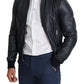 Dolce & Gabbana Black Leather Full Zip Men Bomber Jacket