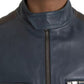 Dolce & Gabbana Blue Leather Full Zip Biker Blouson Jacket