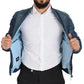 Dolce & Gabbana Blue Leather Perforated Full Zip Jacket