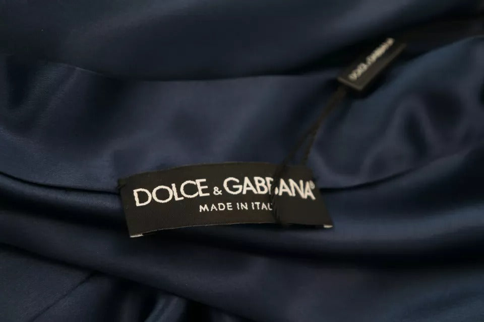 Dolce & Gabbana Blue Satin Silk Waist Belt Robe Jacket