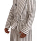 Dolce & Gabbana White Striped Cotton Robe Coat Wrap Jacket