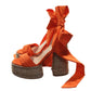 Christian Louboutin Mariza du Desert Orange and Natural Ankle Wrap Around High Heel Wedges