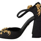 Dolce & Gabbana Black Floral Angel Applique Ankle Strap Pumps Shoes