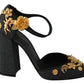 Dolce & Gabbana Black Floral Angel Applique Ankle Strap Pumps Shoes