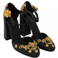 Dolce & Gabbana Black Floral Angel Applique Ankle Strap Pumps Shoes