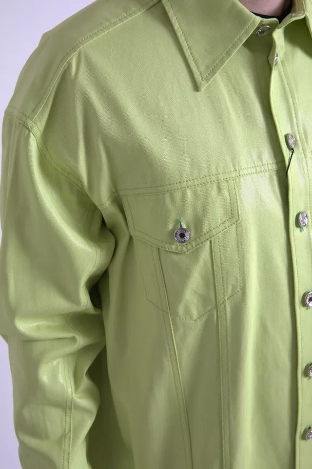 Dolce & Gabbana Green Cotton Collared Casual Button Down Shirt