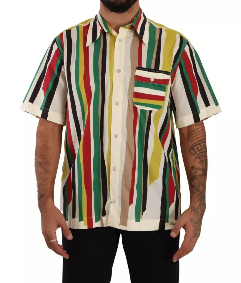 Dolce & Gabbana Multicolor Striped Short Sleeve Cotton Shirt