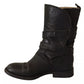 Dolce & Gabbana Black Leather Buckle Mid Calf Boots Shoes