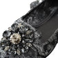 Dolce & Gabbana Gray Black Lace Crystal Ballet Loafers Shoes