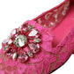 Dolce & Gabbana Pink Lace Crystal Ballet Loafers Shoes