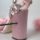 Dolce & Gabbana Pink Turkey Feather Embellished Sandals Shoes