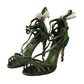 Dolce & Gabbana Acid Green Leather Strappy Flower Heels Sandals Shoes