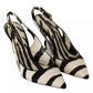 Dolce & Gabbana Black White Zebra Leather Heels Slingback Shoes