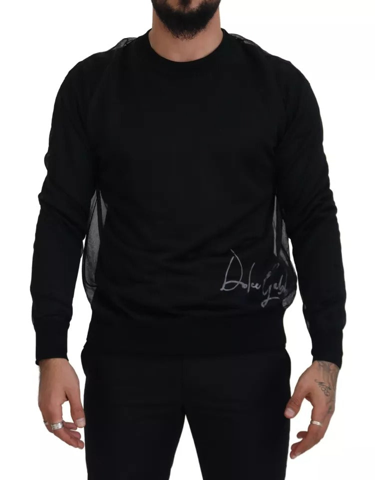 Dolce & Gabbana Black Polyester Crewneck Men Pullover Sweater