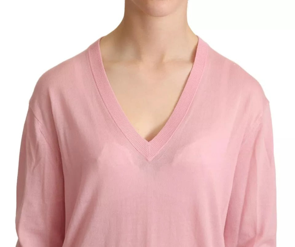 Dolce & Gabbana Pink V-neck Women Pullover Cashmere Sweater