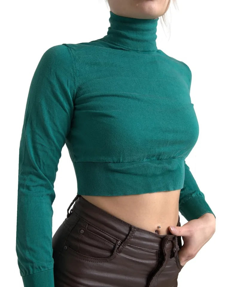 Dolce & Gabbana Dark Green Turtleneck Cropped Pullover Sweater