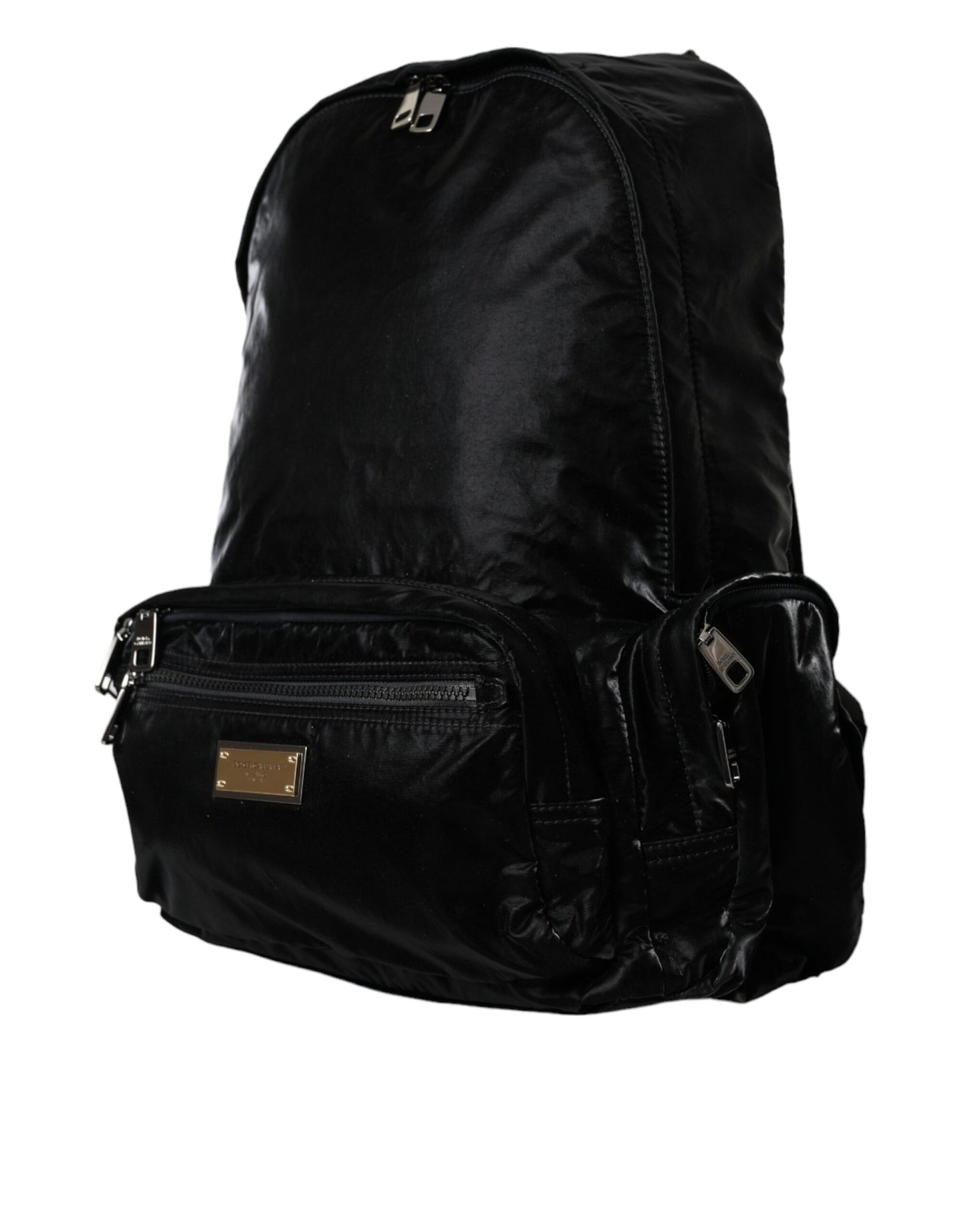 Dolce & Gabbana Black Patent Leather Logo Plaque Backpack Bag