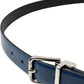 Dolce & Gabbana Blue Calf Leather Silver Metal Buckle Belt Men