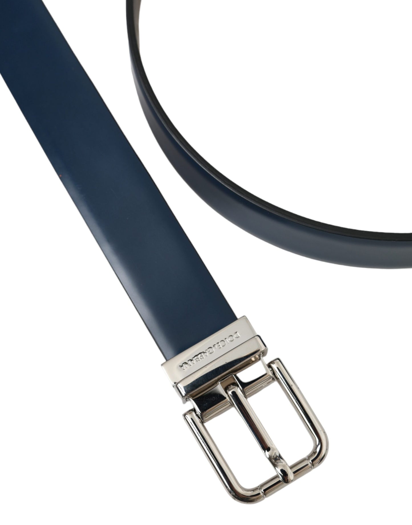 Dolce & Gabbana Blue Calf Leather Silver Metal Buckle Belt Men