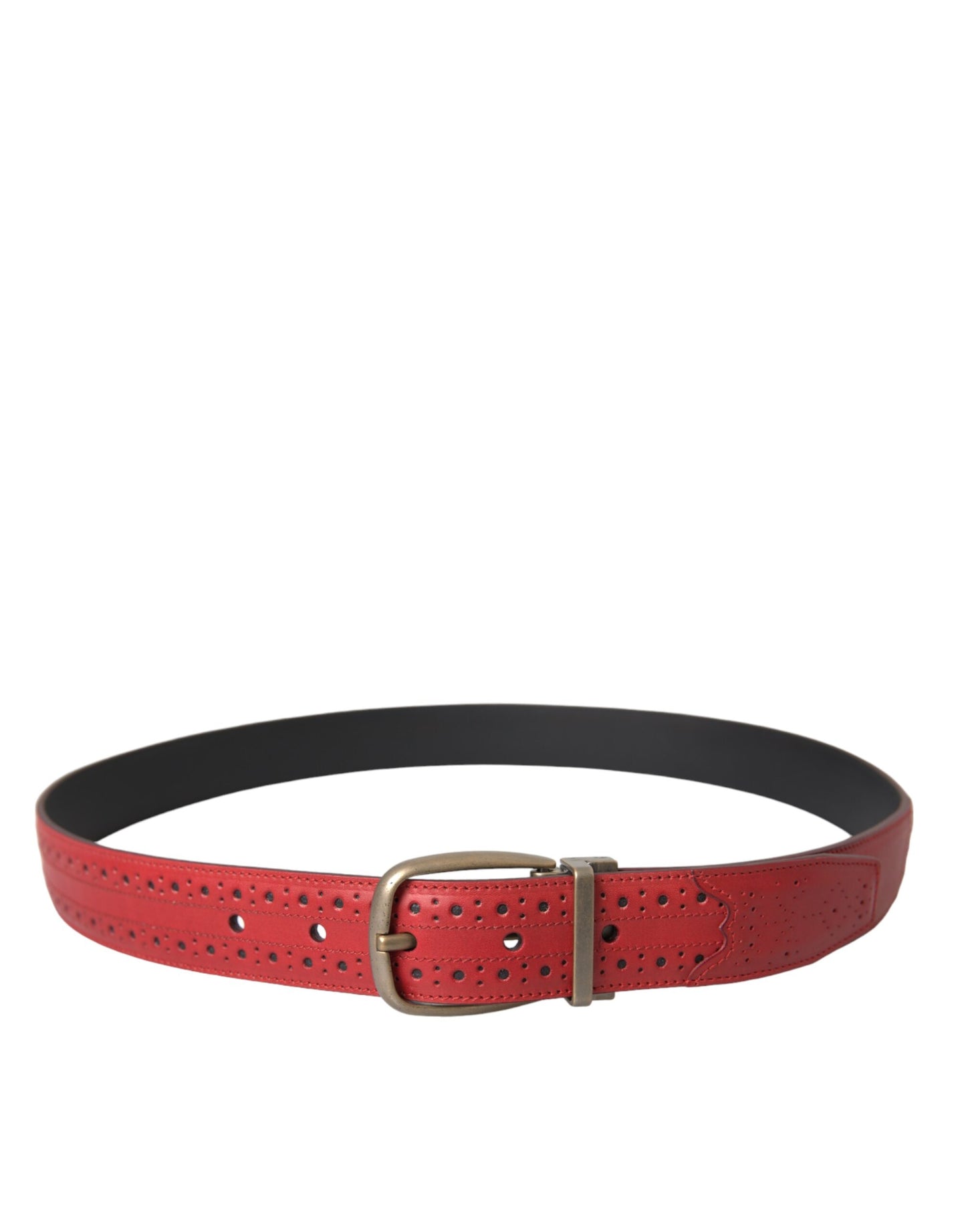 Dolce & Gabbana Red Perforated Leather Metal Buckle Belt Men