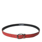 Dolce & Gabbana Red Leather Silver Metal Buckle Belt Men