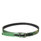 Dolce & Gabbana Green Leather Jacquard Silver Metal Buckle Belt