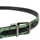 Dolce & Gabbana Green Leather Jacquard Silver Metal Buckle Belt