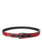 Dolce & Gabbana Red Leather Jacquard Silver Metal Buckle Belt