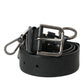 Dolce & Gabbana Black Calf Leather Silver Metal Buckle Belt