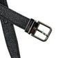 Dolce & Gabbana Black Glittered Leather Silver Buckle Belt