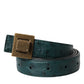 Dolce & Gabbana Dark Green Leather Square Metal Buckle Belt