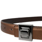 Dolce & Gabbana Bronze Leather Square Metal Buckle Belt