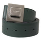 Dolce & Gabbana Green Calf Leather Square Metal Buckle Belt