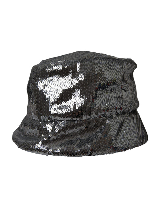 Dolce & Gabbana Silver Sequined Nylon Bucket Hat Men