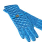 Dolce & Gabbana Blue Leather Quilted Mid Arm Length Gloves