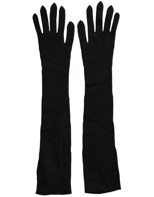 Dolce & Gabbana Black Cashmere Knitted Elbow Length Gloves