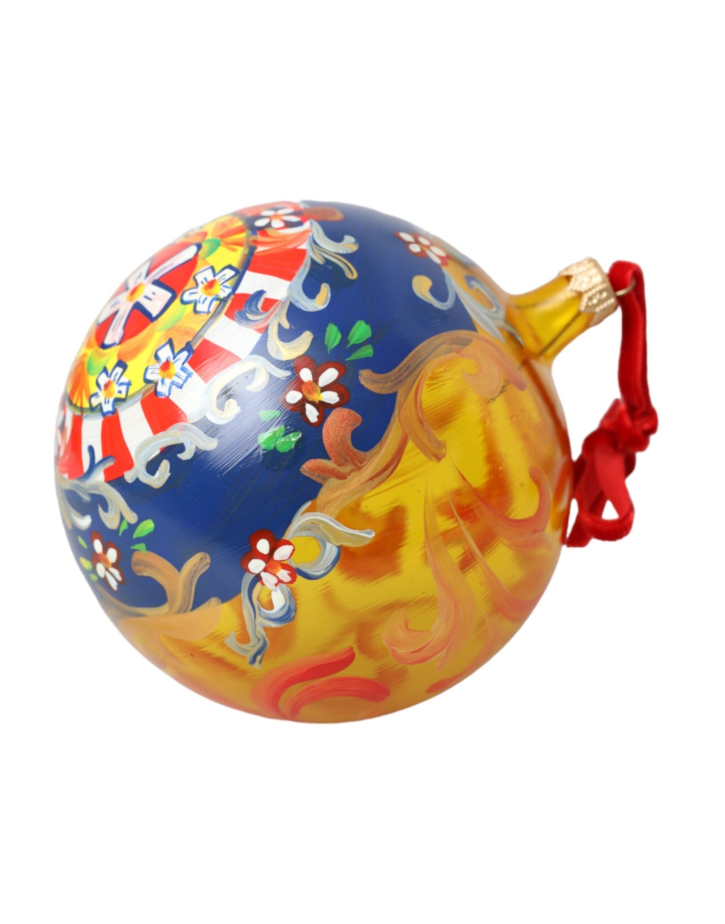 Dolce & Gabbana Gold Tone Carretto Print Round Ornament Christmas Ball