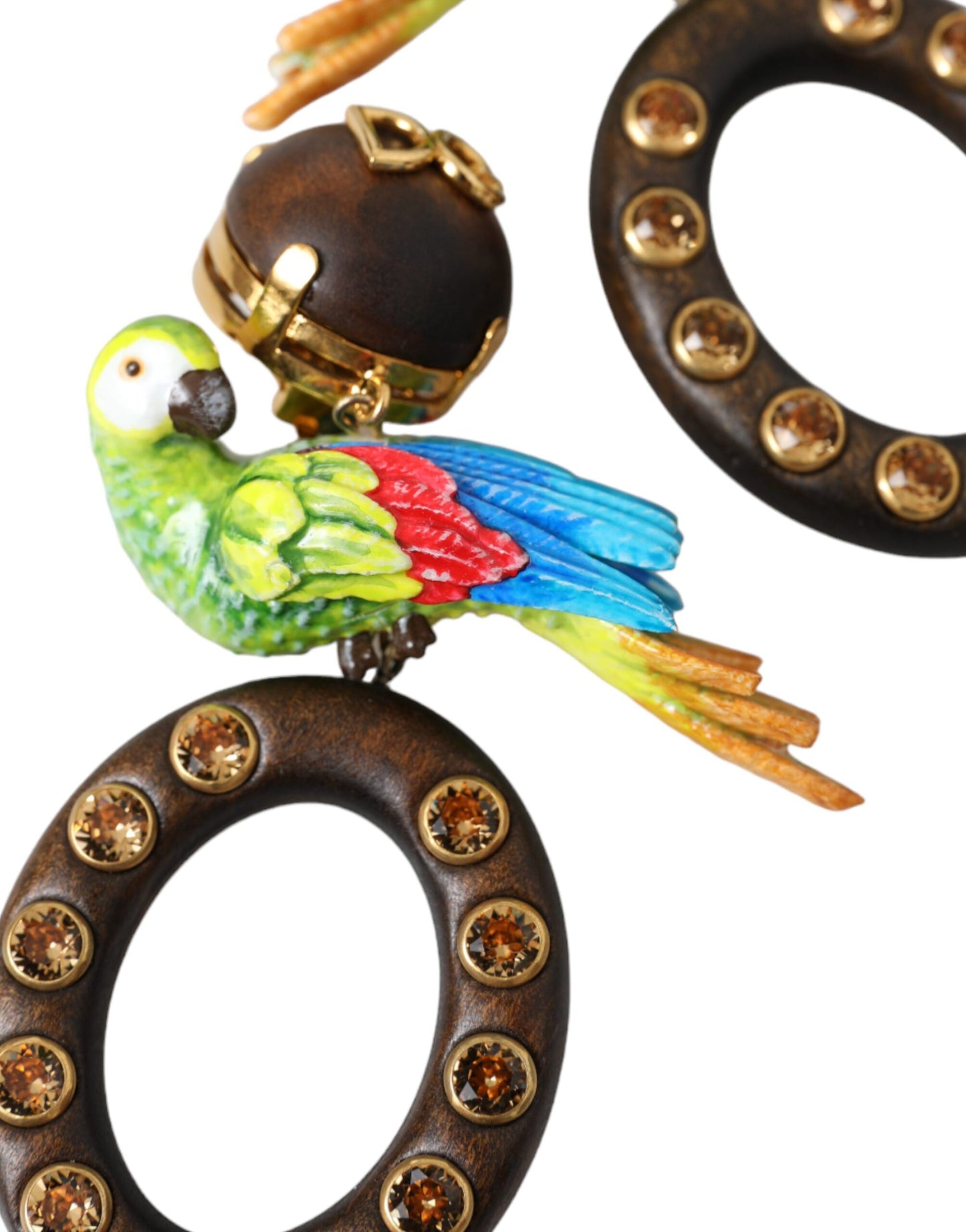 Dolce & Gabbana Multicolor Parrot Wood Brass Crystal Embellished Earrings