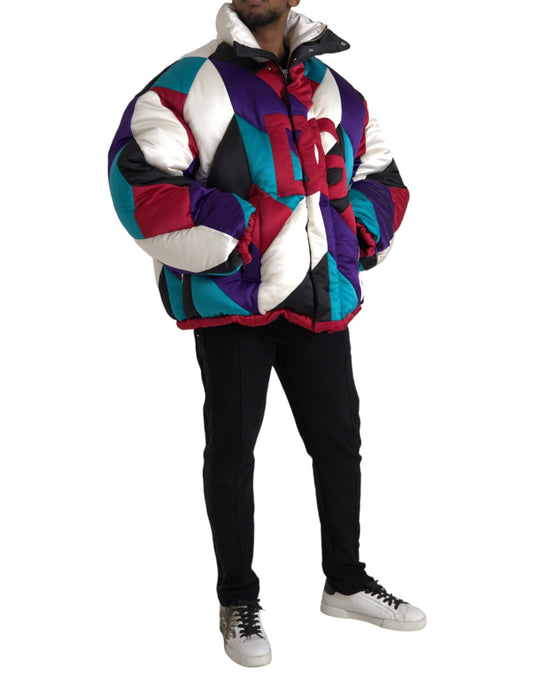 Dolce & Gabbana Multicolor Logo Windbreaker Puffer Jacket